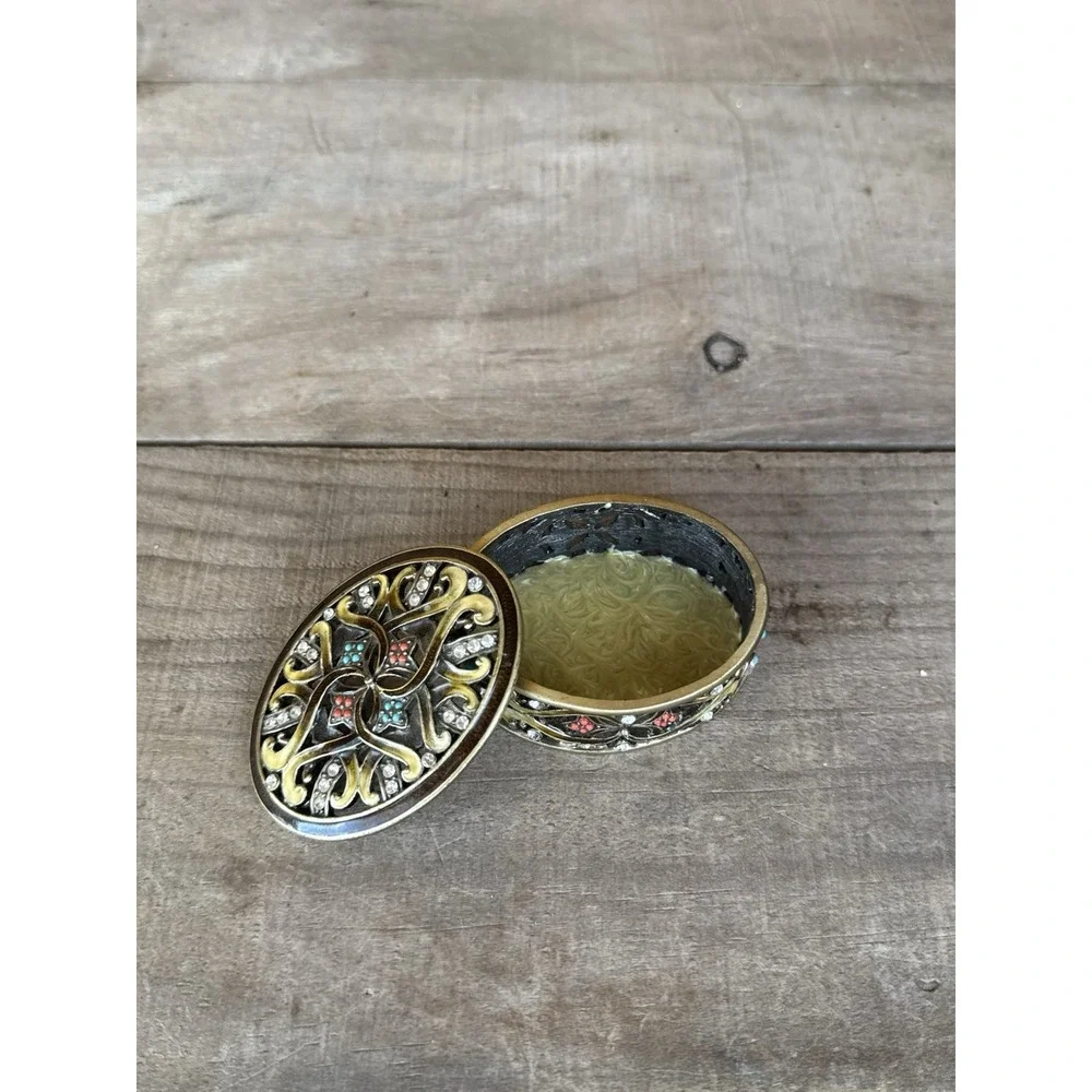 Bejeweled Cloisonne Enamel & Rhinestone Lidded Trinket‎ Keepsake Treasure Box